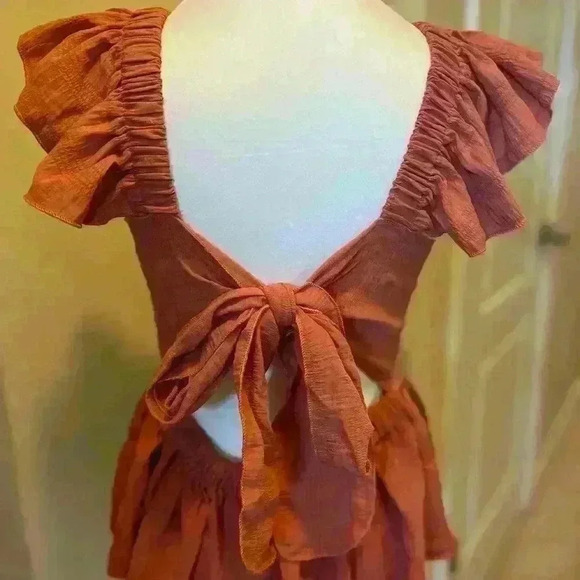 Terracotta Square Neck Ruffled Sleeve Blouse - Picture 2 of 2